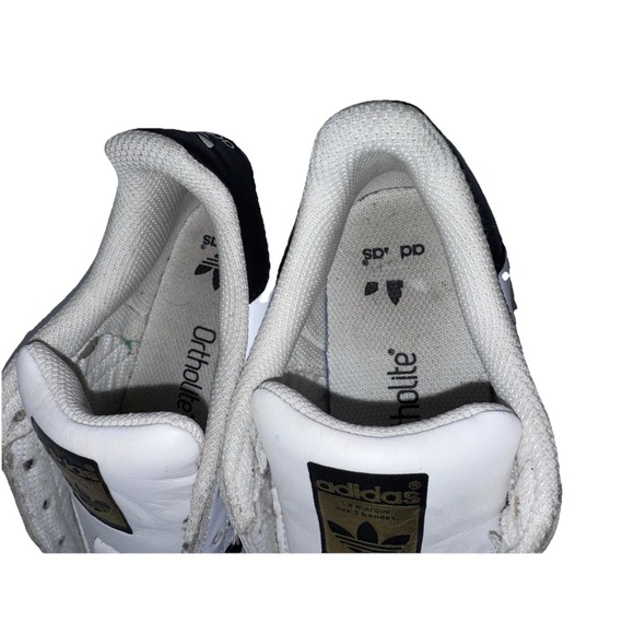 Adidas Superstar Classic White Black Stripe Sneakers - Size 3.5 Women's No Laces - Picture 5 of 9